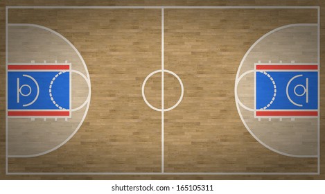 An Overhead View Of A Basketball Court Complete With Markings.