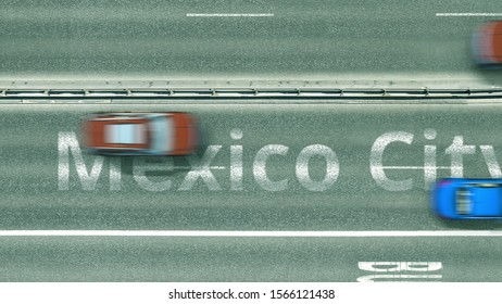 Overhead View Of The Busy Car Road With Mexico City Text. Travel To Mexico 3D Rendering