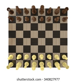 Overhead View Of A Chess Board Set Up For A Game