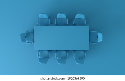 Overhead View Of An Office Meeting Room Table And Chairs. 3D Rendering