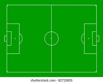 Overhead View Of Soccer Or Football Pitch With Exact Dimensions And Copy Space.