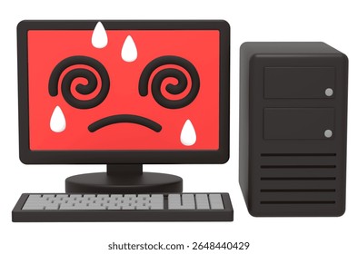 Overheated Desktop Computer with Dizzy Expression