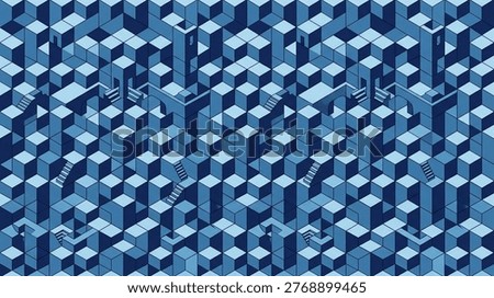 Overlapping Diamond Forms Seamless Pattern Three Dimensional Cube Illusion Escher Style Deep Navy Blue Sky