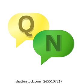 Overlapping speech bubbles with q and n letters, question answer section	