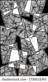 Overlapping squares with desgin inside and a black background