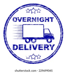 Overnight Delivery Stamp Representing Post Shipping And Package