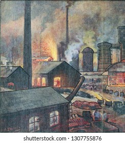 Overview Of A Foundry, Vintage Engraved Illustration. From The Universe And Humanity, 1910.
