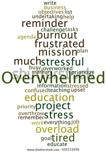 Overwhelmed Word Cloud Concept On White Stock Illustration 509153998