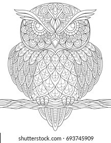 Owl Adult Antistress Coloring Page Black Stock Vector (Royalty Free ...