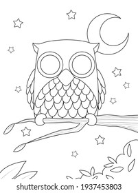 Owl Animal Coloring Page Kids Night Stock Illustration 1937453803 