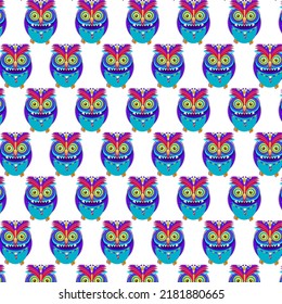 Owl hippie bird seamless pattern background design