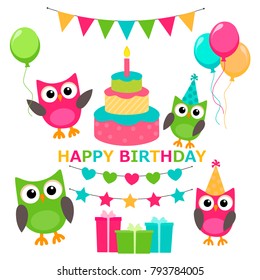 Vector Illustration Cute Monster Theme Birthday Stock Vector (Royalty ...