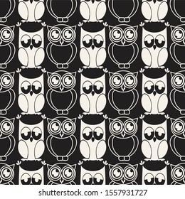 Owl monochrome  seamless pattern  Hipster Bird black   white cute background  Easy editable Concept design which can be used print  cover wrapping 