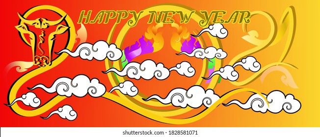  Of Ox Happy New Year Chinese Style And Line Thai