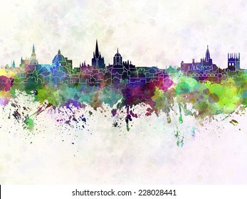 Oxford skyline in watercolor background