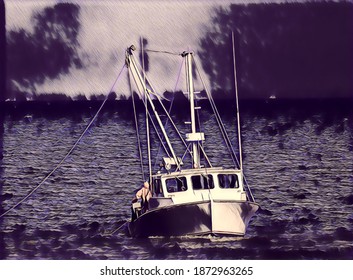 Oyster Dredge Boat, Chesapeake Bay, Illustration