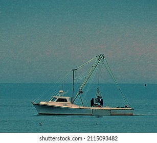 Oyster Dredge Boat, Chesapeake Bay, Illustration 