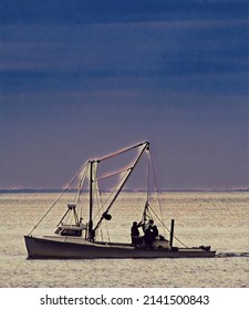 Oyster Dredge Boat And Crew, Chesapeake Bay, Illustration 