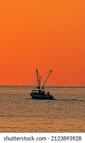 Oyster Dredge Boat At Dawn, Chesapeake Bay, Illustration 