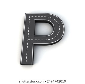 P alphabet Road 3d top view png. Road Uppercase letters. Road Style alphabet 3d.