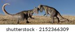 Pachycephalosaurus, dinosaurs head-butting each other in a desert landscape, top view (3d paleoart rendering)  