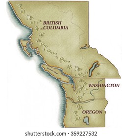 Pacific Coast Map British Columbia Canada Stock Illustration