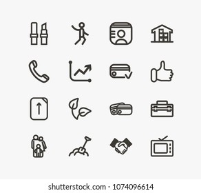 Pack icon set and agile development with call, tv and recommend. Television related pack icon  for web UI logo design.