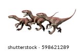 pack of raptor dinosaurs, running Dromaeosaurs, 3d illustration isolated on white background 
