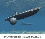 Pack of U-boats during the last war in 3d illustration and rendering