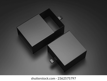 Package blank Sliding drawer black Cardboard Box mockup for corporate branding. 3d render