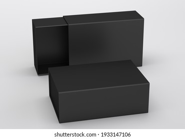 Package Cardboard Sliding drawer black Box. For small items, matches, and other things. 3d render