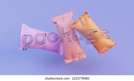 Package concept 3D rendering with colorful pack bundle