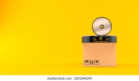 Package With Doctor Mirror Isolated On Orange Background. 3d Illustration