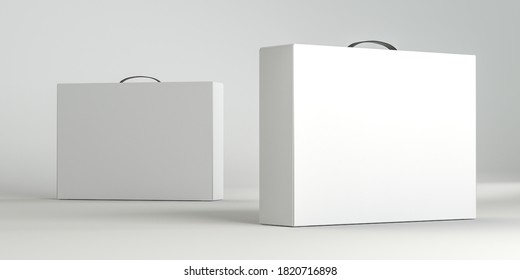 Package Set White Carton Box With Handle Mockup isolated, 3d render. Package for monitor, display, laptop, notebook, computer, tablet, Video game console and etc
