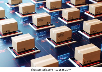 Packages are transported in high-tech Settings,online shopping,Concept of automatic logistics management.