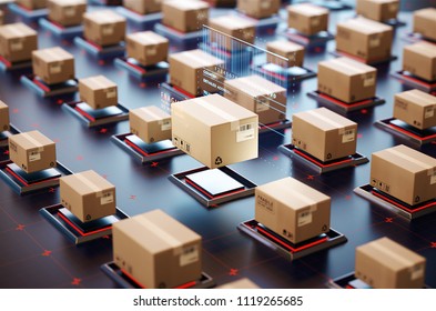 Packages are transported in high-tech Settings,online shopping,Concept of automatic logistics management. - Powered by Shutterstock