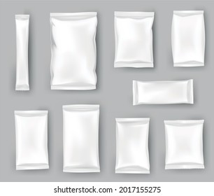 Packaging mockups or pouchs template set. Realistic glossy blank of doy pack, chip snacks, candy pack or cosmetic products package. Plastic packs template ready for branding - Shutterstock ID 2017155275