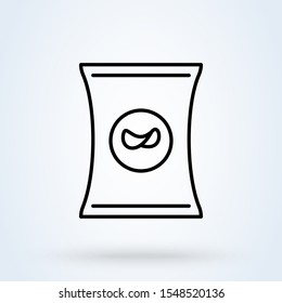 Packet Potato Chips Simple. Linear Modern Icon Design Illustration