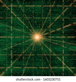 Packets of data flowing through a green conceptual cyberspace