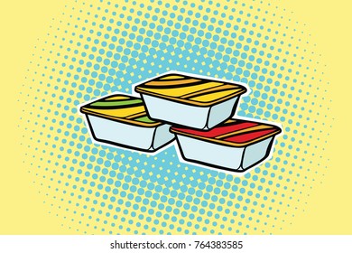 Packing Fast Food Sauce. Pop Art Retro Comic Book  Illustration