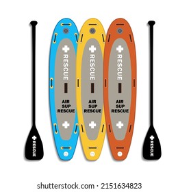 Paddle boards multicolor with paddles raster
