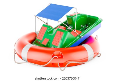 Paddle Boat Inside Lifebelt, 3D Rendering Isolated On White Background