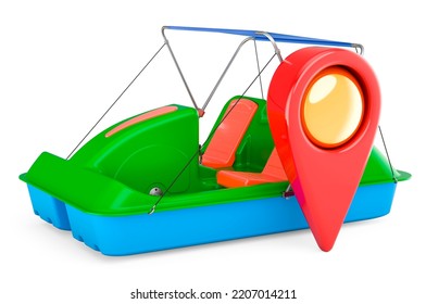 Paddle Boat With Map Pointer, 3D Rendering Isolated On White Background