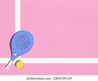 Padel tennis racket and ball on the pink court. Template of banner or flyer with copy space - Powered by Shutterstock