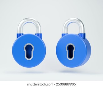 Padlock 3d rendering with clipping path on grey background.