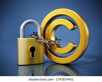 Padlock Chained To Copyright Symbol. 3D Illustration.