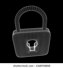 Padlock cyber security concept. Lock symbol from lines and squares, point connecting network. Wireframe low poly mesh 3d render illustration