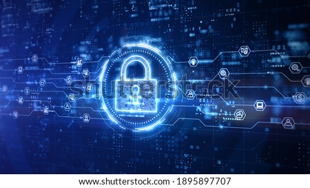 Padlock of Cyber Security Digital Data, Technology Global Network Digital Data Protection, Future Background Concept. 3D Rendering
