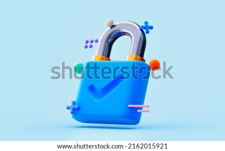 padlock icon checkmark Website and internet Security Cyber defense Private protection 3d render concept for safe data encryption technology