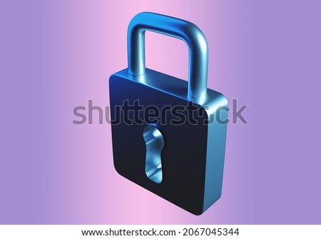 Padlock as metaphor for security. Visualization of lock on pink background. Three-dimensional padlock. Safety concerns. Closed lock with key hole. Detailed steel padlock. 3d rendering.